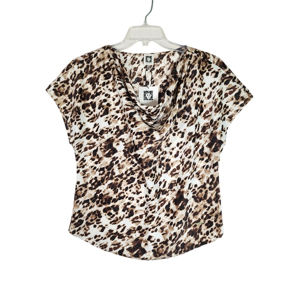 Anne Klein Medium Leopard Print NWT Cowl Neck Blouse Animal Safari Office Chic